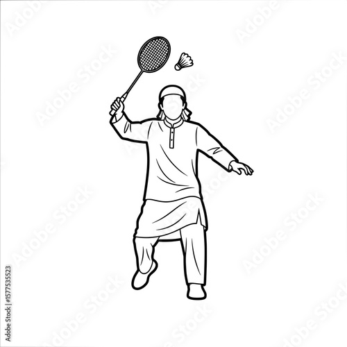 Person playing badminton with racket and shuttlecock in motion