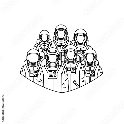 Group of astronauts wearing helmets and suits for space exploration