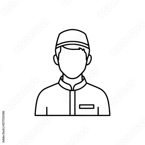 Male worker wearing uniform and cap for industrial or service settings