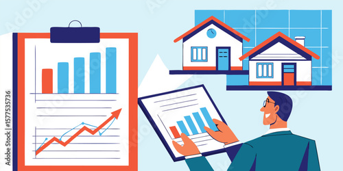 Business analysis with charts and houses finance graphs