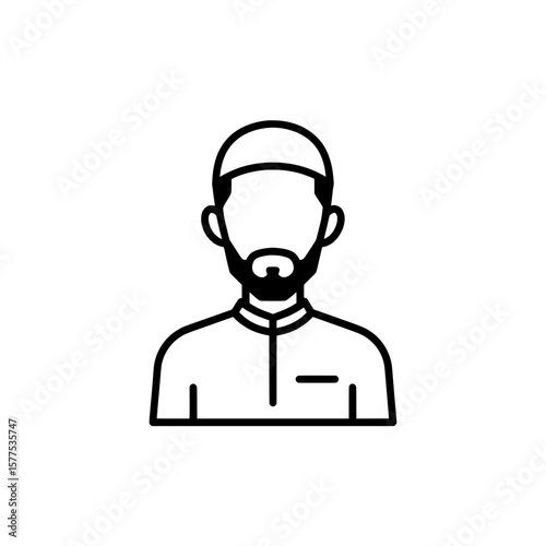 Male chef with hat and uniform line icon for restaurant and culinary themes
