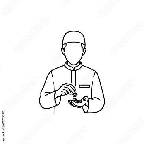 Line art of a chef holding a spoon and a bowl