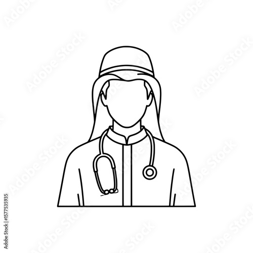 Medical professional with stethoscope wearing a nurse cap
