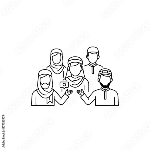 Group of diverse people wearing masks and taking photo