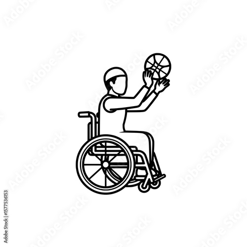 Handicapped person playing basketball in wheelchair