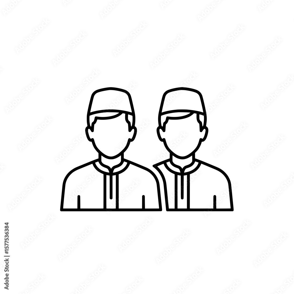 Two people wearing traditional headgear standing side by side Two people wearing traditional headgear standing side by side