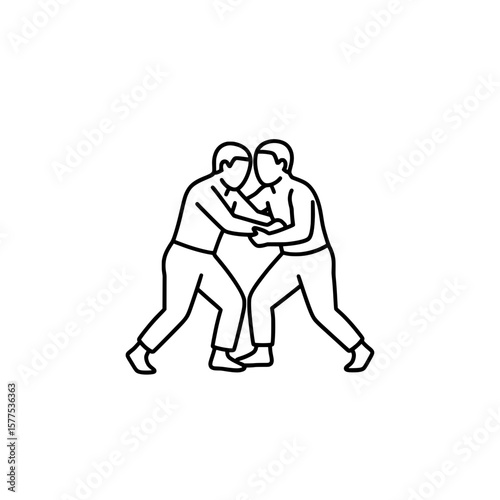 Two people practicing martial arts in fighting stance