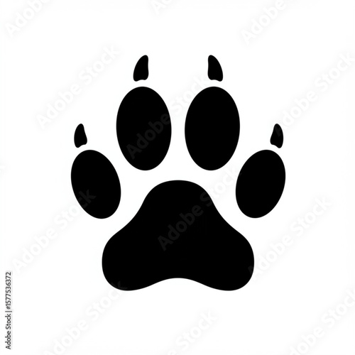 Black silhouette of a dog or wolf paw print on a white background