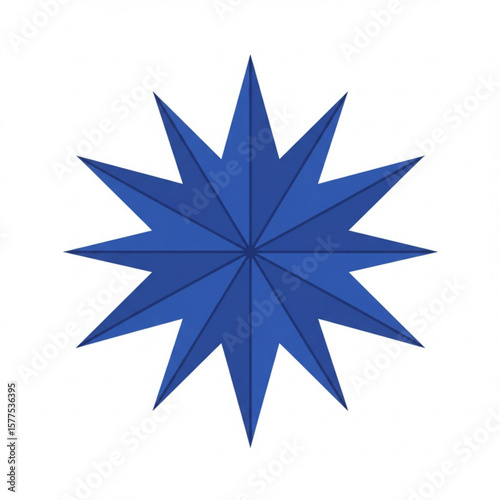 Geometric blue starburst shape with sharp points on a white background