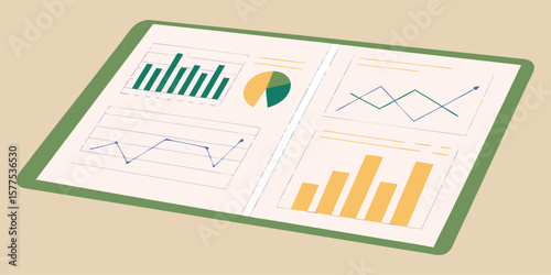 Business charts on a tablet graphs analytics