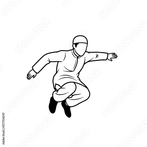 Dynamic runner in motion with outstretched arms and bent knees