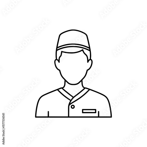 Outline of a chef wearing a traditional hat and uniform