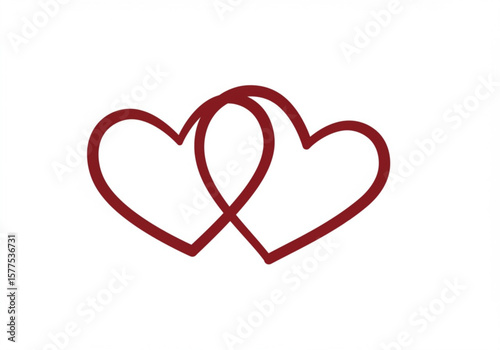 Two intertwined red heart outlines on a clean white background symbolizing love