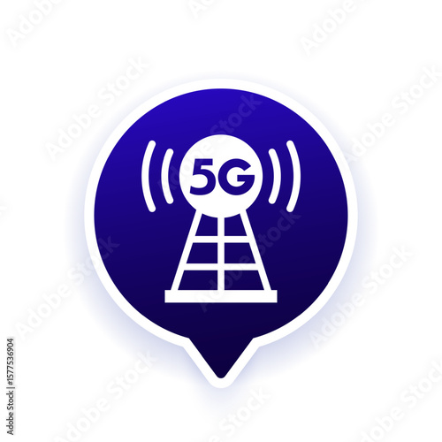 5G antenna tower icon, fifth generation of cellular network technology