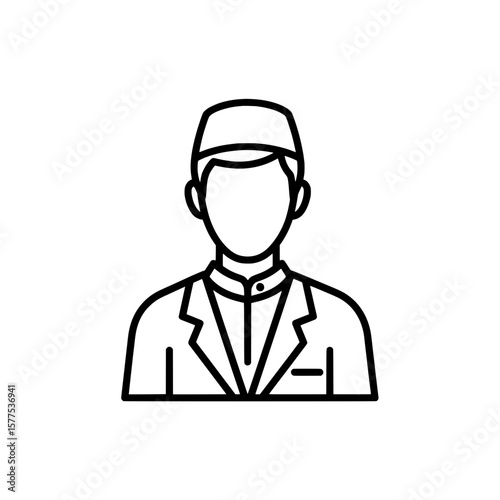 Male doctor with medical coat and cap line icon