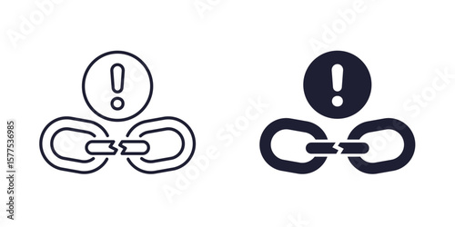 Broken chain link icon, line and solid design