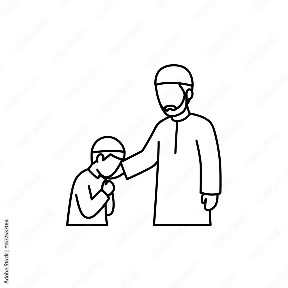 Fototapeta premium Line drawing of a doctor comforting a child with a stethoscope