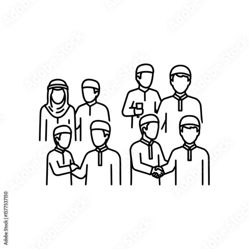 Group of people with handshake and social interaction