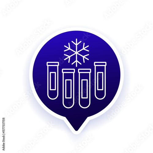 frozen lab samples icon with test tubes, medical diagnostics and research line design