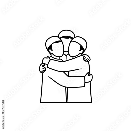 People hugging in a warm embrace with outline style