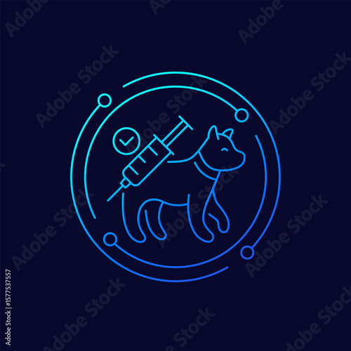 vaccine and dog icon, pet vaccinations linear design