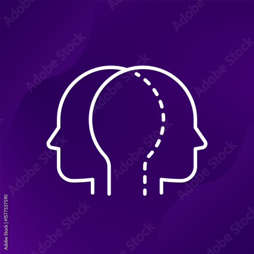 two faces, duality icon with heads, line design