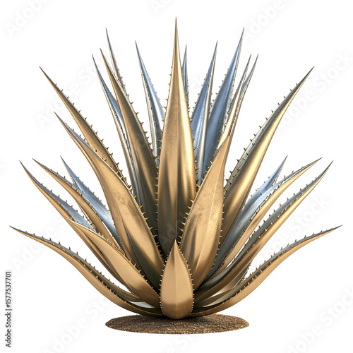 Stylized agave plant illustration in tan and silver colors