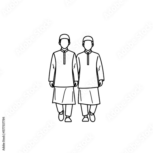 Two men walking wearing traditional kurta and pajama attire