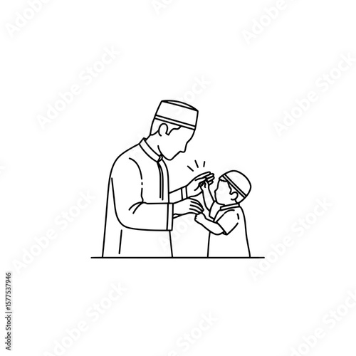 Father and son exchanging high five gesture in line art style