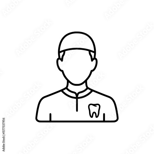 Dental professional with scrubs and tooth badge icon