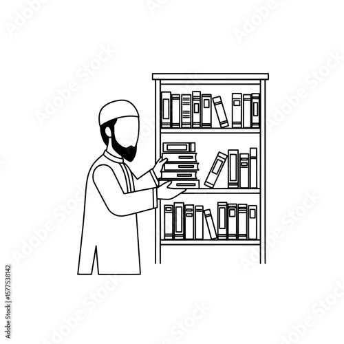 Person browsing books on a bookshelf in a library setting