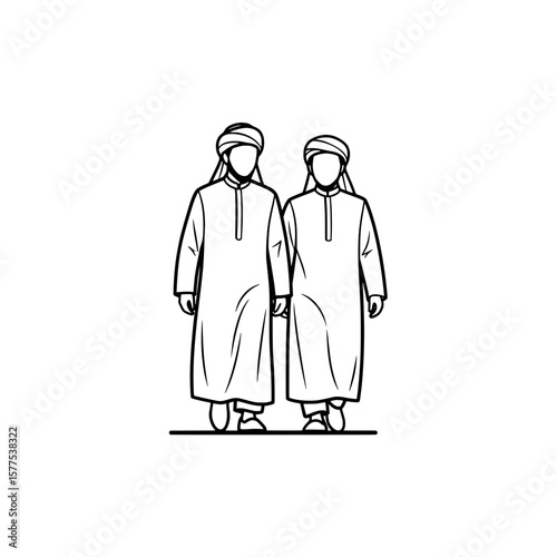 Women wearing traditional Middle Eastern clothing walking side by side