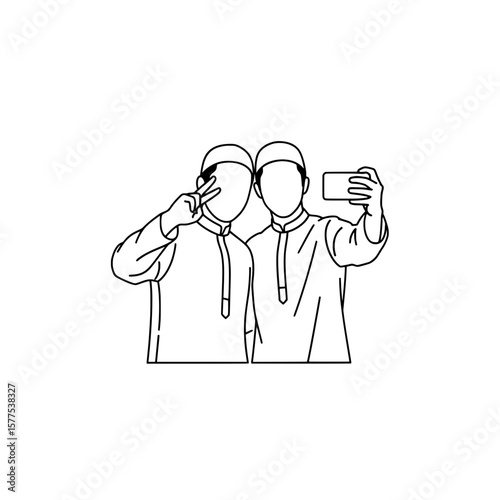 Two people taking a selfie with peace signs