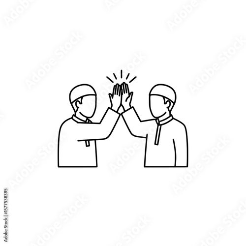 two people giving each other a high five with lines and accents
