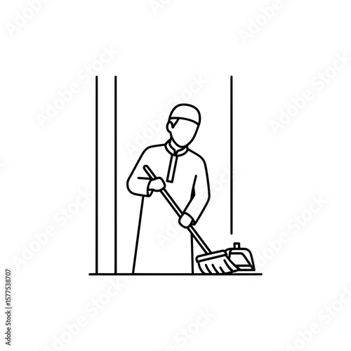 Person cleaning with broom in an indoor environment