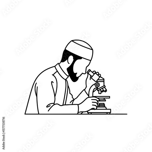 Scientist looking through a microscope in lab setting