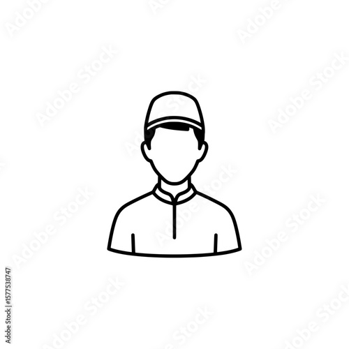 Outline of a man wearing a baseball cap and sports jacket