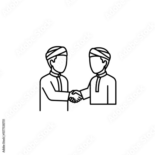 Handshake between two people with headbands in outline style