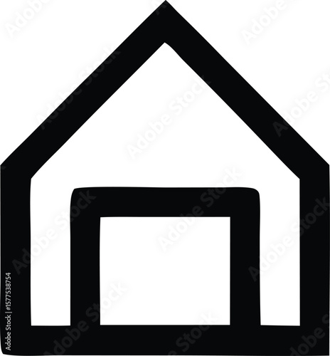 Simple black outline of a house with a rectangular opening representing a basic shelter or dwelling symbol