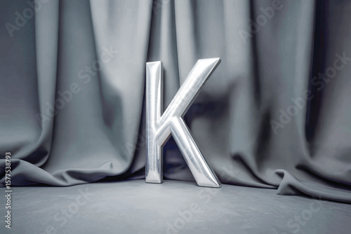 Silver letter K on draped fabric alphabet metallic