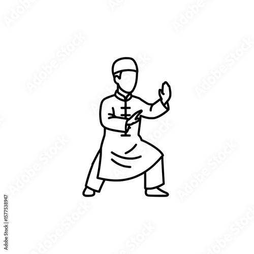 Line drawing of martial artist performing tai chi posture