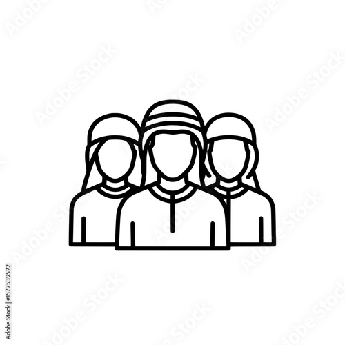 Group of people with helmets and uniforms outline style