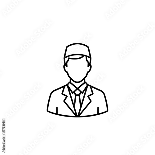 Line art outline of a male business professional wearing suit and tie