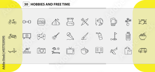 Collection of Icons Representing Hobbies and Leisure Activities