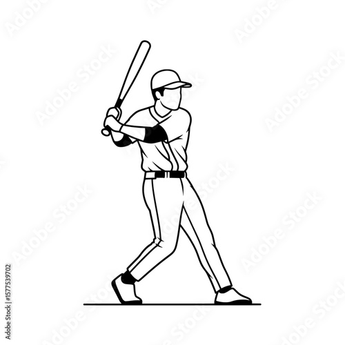 Line drawing of a baseball player swinging a bat