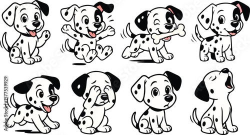 vector illustration of dalmatian dog puppies funny cute cartoon mascot character cartoon with 8 poses 