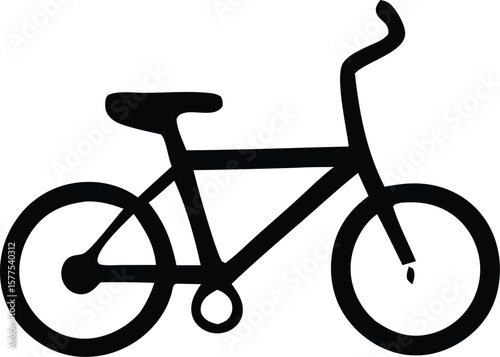 Simple black silhouette of a classic bicycle with two wheels pedals and handlebars on a white background