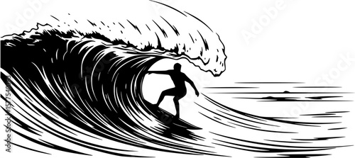 black silhouette of a Surfer riding a wave vector illustration 
