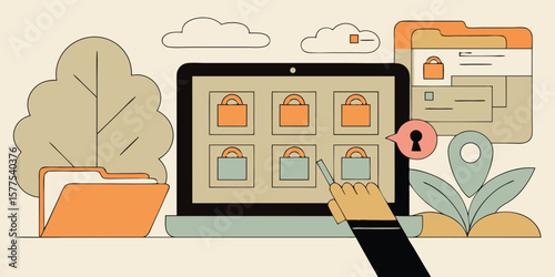 Digital security concept with locked files data protection