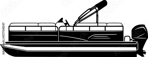 Pontoon boat silhouette. Clipart image isolated on white background